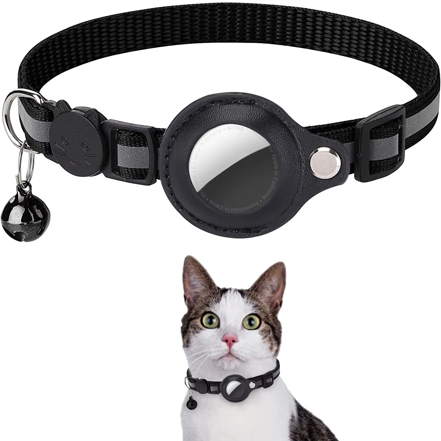 Adjustable Waterproof Cat Collar with Breakaway Safety, Reflective Strips, Bell, and Airtag Holder