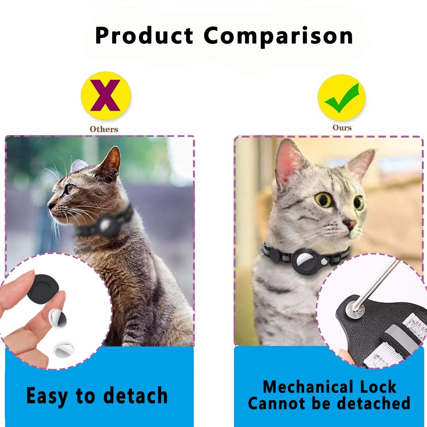 Adjustable Waterproof Cat Collar with Breakaway Safety, Reflective Strips, Bell, and Airtag Holder