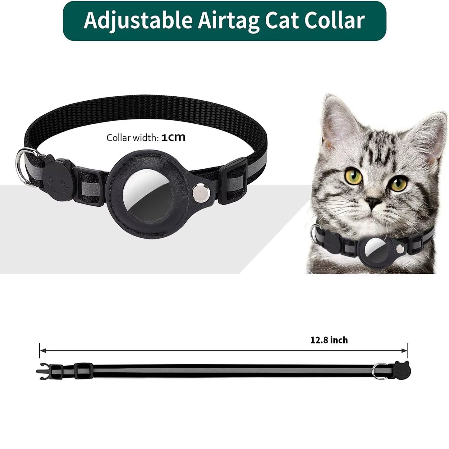 Adjustable Waterproof Cat Collar with Breakaway Safety, Reflective Strips, Bell, and Airtag Holder