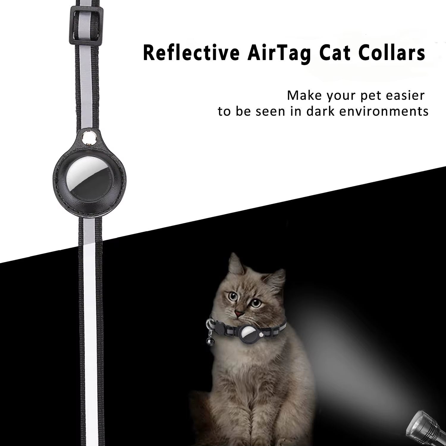 Adjustable Waterproof Cat Collar with Breakaway Safety, Reflective Strips, Bell, and Airtag Holder