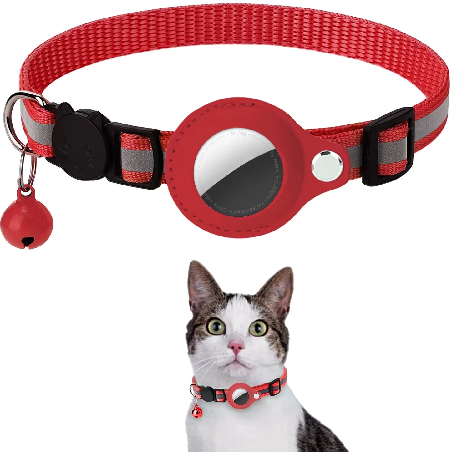 Adjustable Waterproof Cat Collar with Breakaway Safety, Reflective Strips, Bell, and Airtag Holder