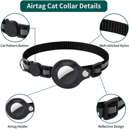 Adjustable Waterproof Cat Collar with Breakaway Safety, Reflective Strips, Bell, and Airtag Holder