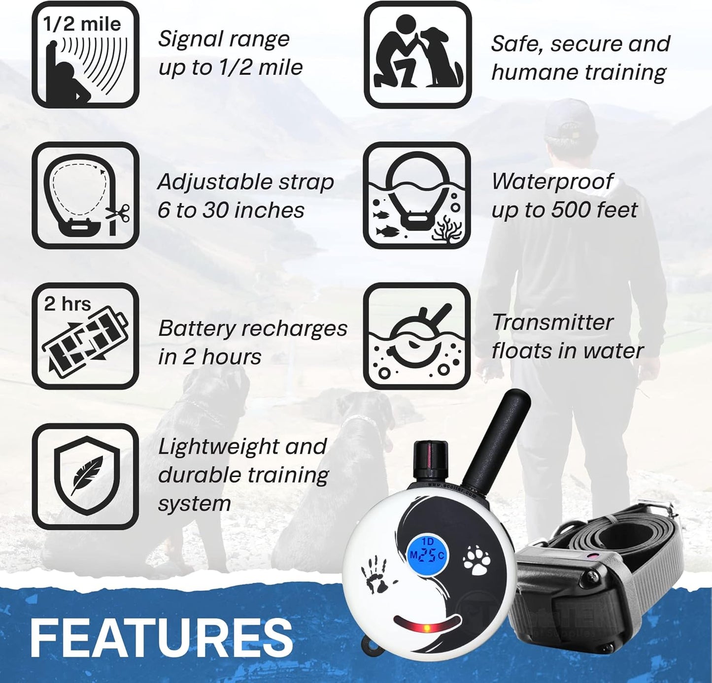 ET-300ZEN Waterproof Remote Dog Trainer - 1/2 Mile Range with Static, Vibration & Sound Stimulation + Petstek Clicker