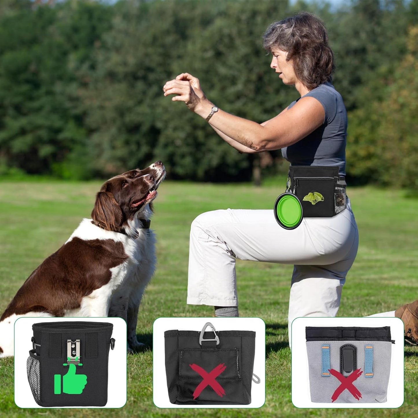 Premium Dog Training Treat Pouch & Poop Bag Dispenser - 6.5 Cups Capacity with Clicker and Bowl for Convenient Walks