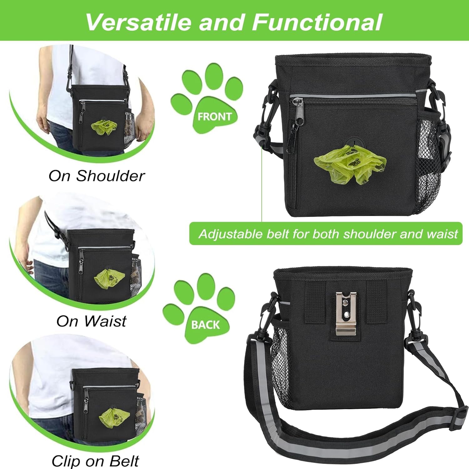 Premium Dog Training Treat Pouch & Poop Bag Dispenser - 6.5 Cups Capacity with Clicker and Bowl for Convenient Walks