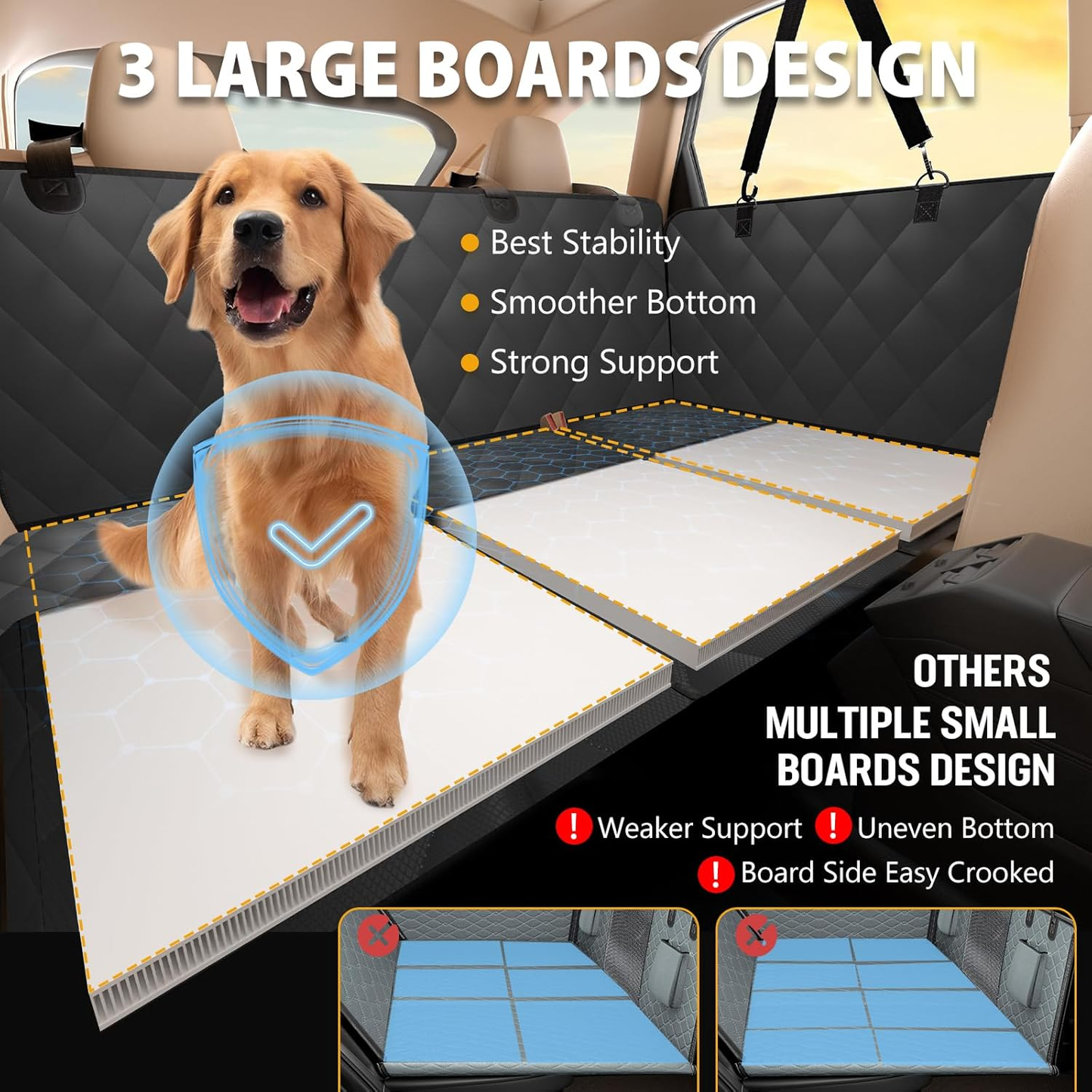 Ultimate Back Seat Extender for Dogs - Spacious & Sturdy Dog Car Seat Cover, Waterproof Hammock Design, Supports 400lbs - Perfect for Cars, SUVs & Trucks - Black