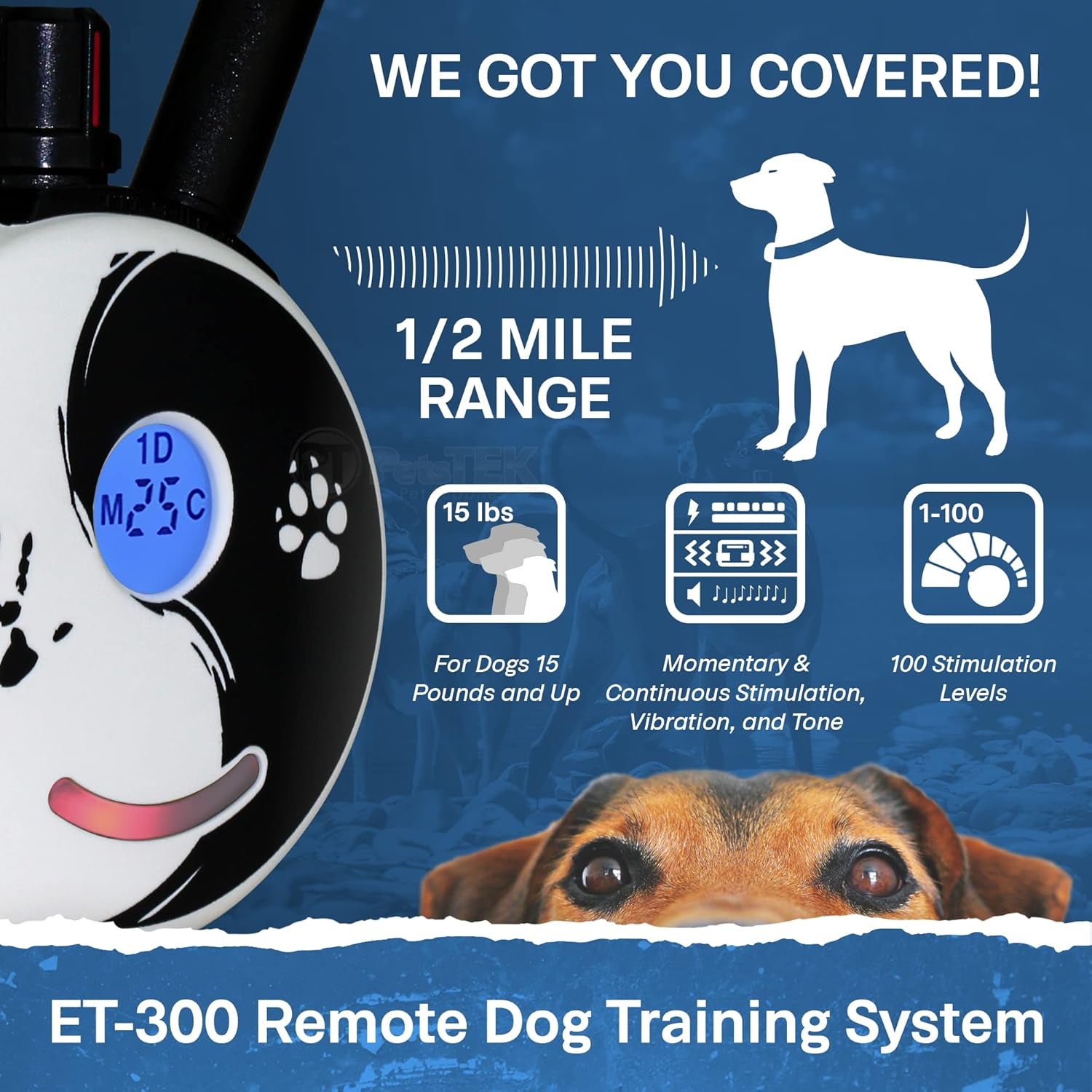 ET-300ZEN Waterproof Remote Dog Trainer - 1/2 Mile Range with Static, Vibration & Sound Stimulation + Petstek Clicker