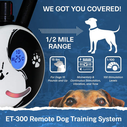 ET-300ZEN Waterproof Remote Dog Trainer - 1/2 Mile Range with Static, Vibration & Sound Stimulation + Petstek Clicker