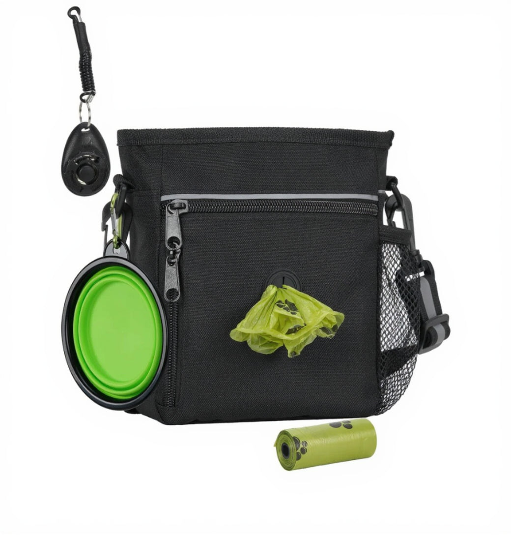 Premium Dog Training Treat Pouch & Poop Bag Dispenser - 6.5 Cups Capacity with Clicker and Bowl for Convenient Walks