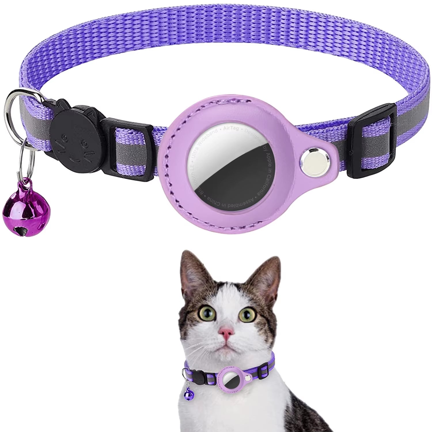Adjustable Waterproof Cat Collar with Breakaway Safety, Reflective Strips, Bell, and Airtag Holder