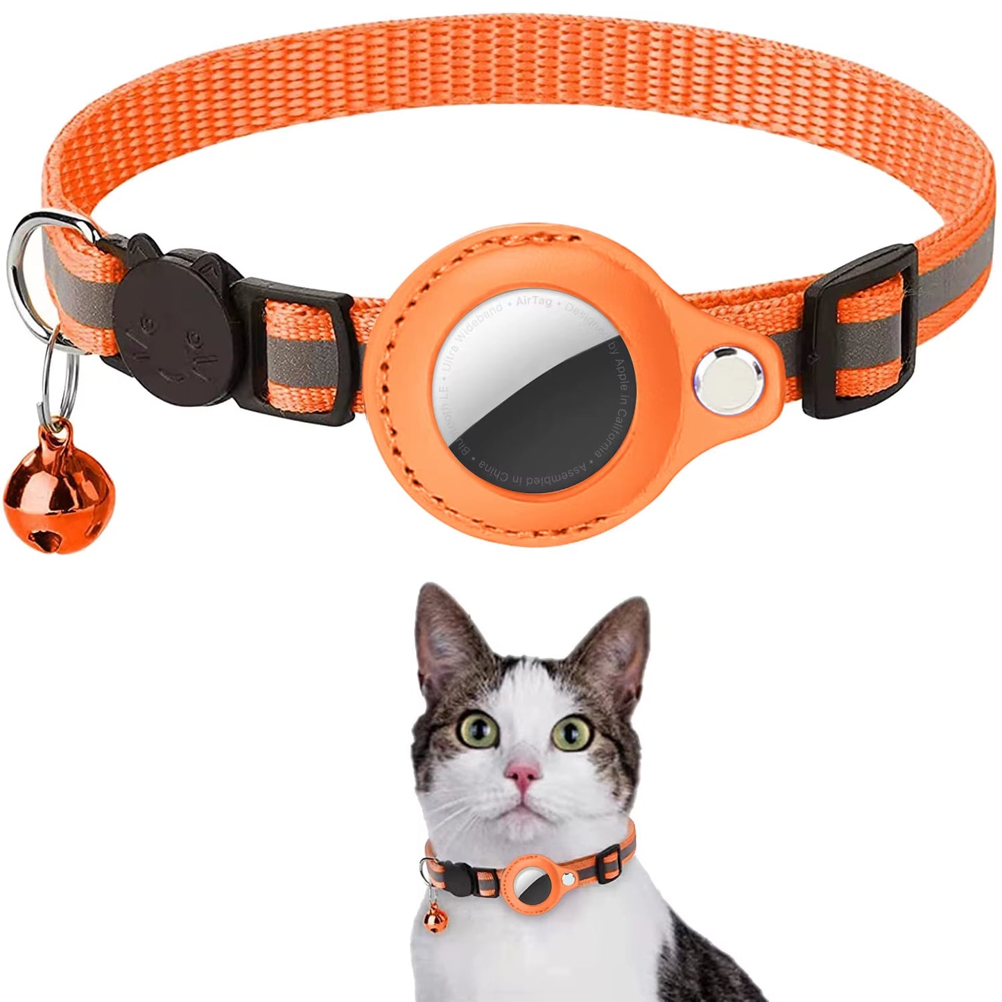 Adjustable Waterproof Cat Collar with Breakaway Safety, Reflective Strips, Bell, and Airtag Holder