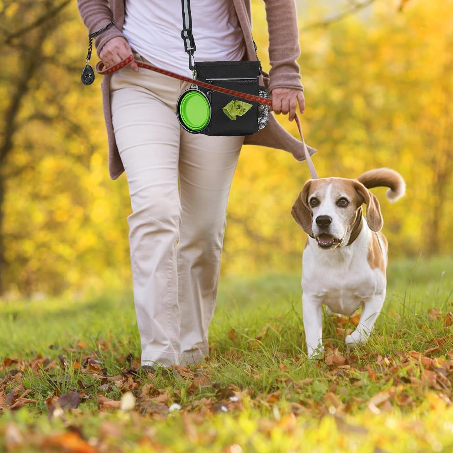 Premium Dog Training Treat Pouch & Poop Bag Dispenser - 6.5 Cups Capacity with Clicker and Bowl for Convenient Walks