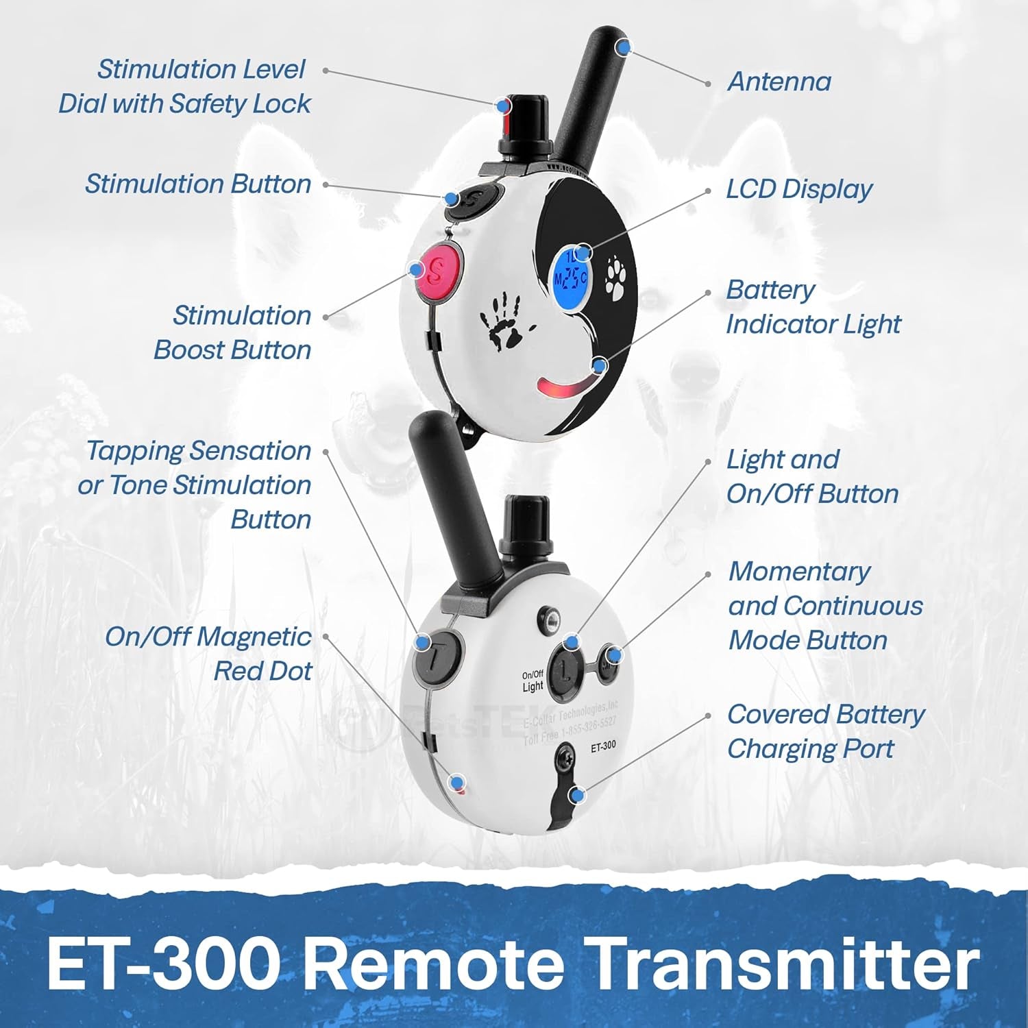 ET-300ZEN Waterproof Remote Dog Trainer - 1/2 Mile Range with Static, Vibration & Sound Stimulation + Petstek Clicker